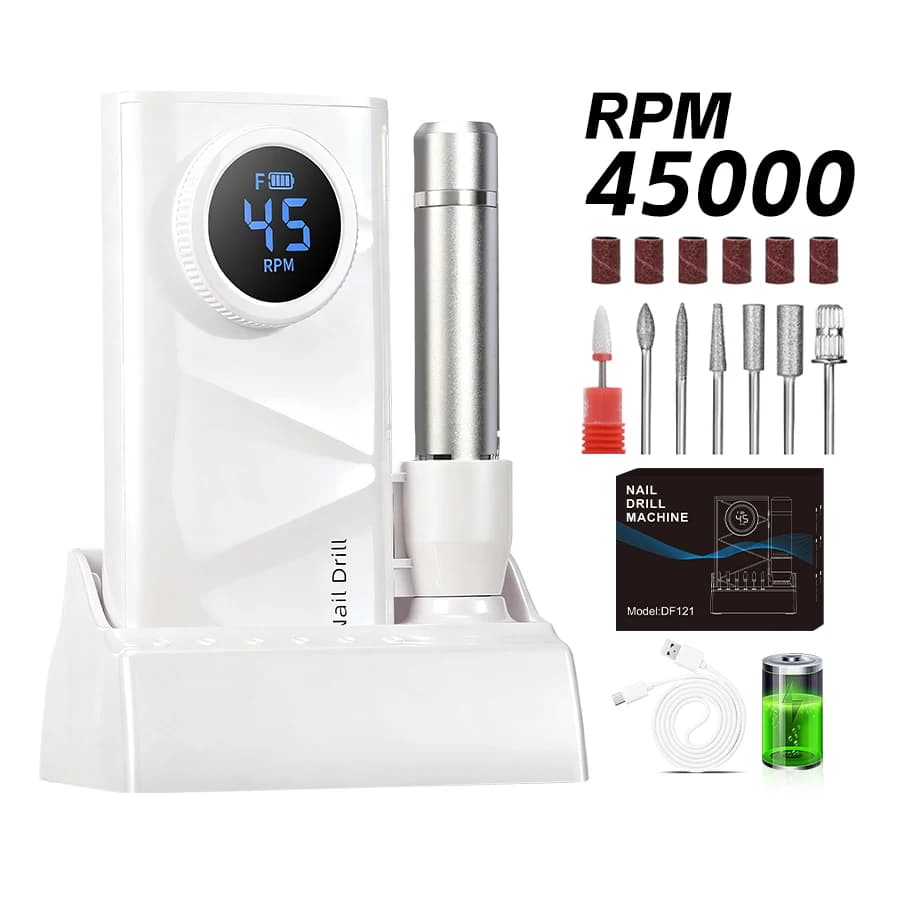Rechargeable Nail Drill Machine, 45000RPM, 4500mAh Large‑Capacity Battery, Electric Nail File For Gel Nail Removal, Cuticle Removing, Callus Polishing, Manicure & Pedicure Tool For Beginners, Home & Salon Use