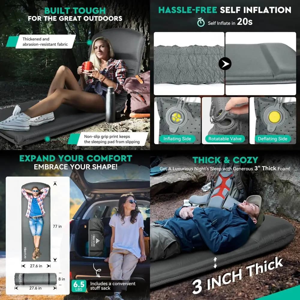 Insulating Mat for Camping, 3''' Ultra Often with Bearing, Value R 9.5, Insulating Mat for Camping, 4 Seasons Inflatable