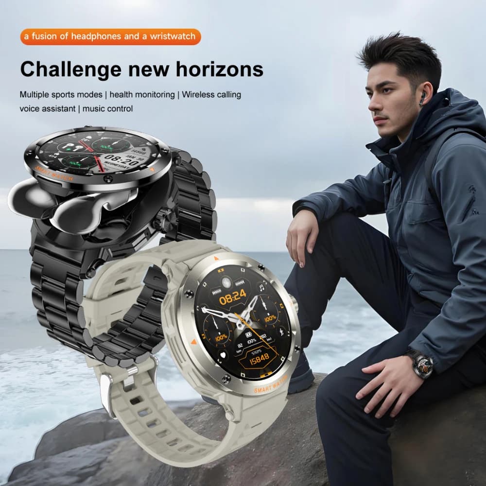 Auricolare Bluetooth smartwatch 2 in1, chiamata Bluetooth, monitor della salute, fitness tracker, smartwatch multiuso per Android IOS, unisex