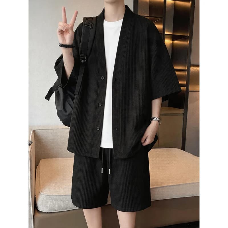 Nuovo Set Estivo 2026: Cardigan a Maniche Corte da Uomo e Pantaloncini Casual Trendy - Completo Due Pezzi Stile Coreano Giapponese