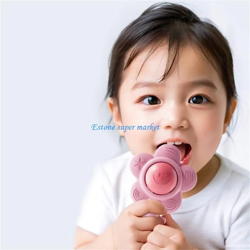 090B Giocattolo masticabile per neonati con sonaglio girasole per il gioco sensoriale Massaggiagengive in silicone con facile