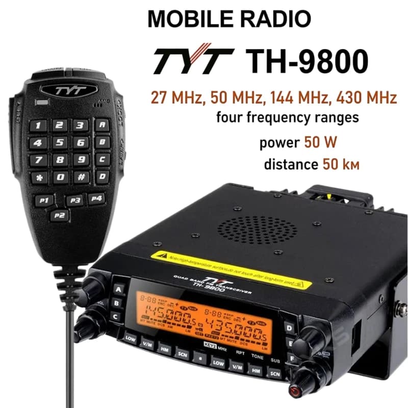 Ricetrasmettitore Veicolare Quadribanda TYT TH-9800 Plus, Radio Mobile TH9800 PLUS con Doppio Display, Walkie Talkie, Stazione Base, Radio Bidirezionale