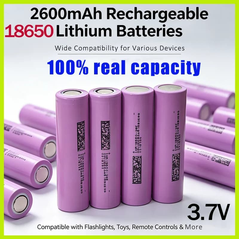 Batteria agli Ioni di Litio Ricaricabile 18650 INR18650-26E 2600mAh 3.7V, Capacità Reale al 100%, Alta Potenza per Utensili Elettrici e Fai-da-Te