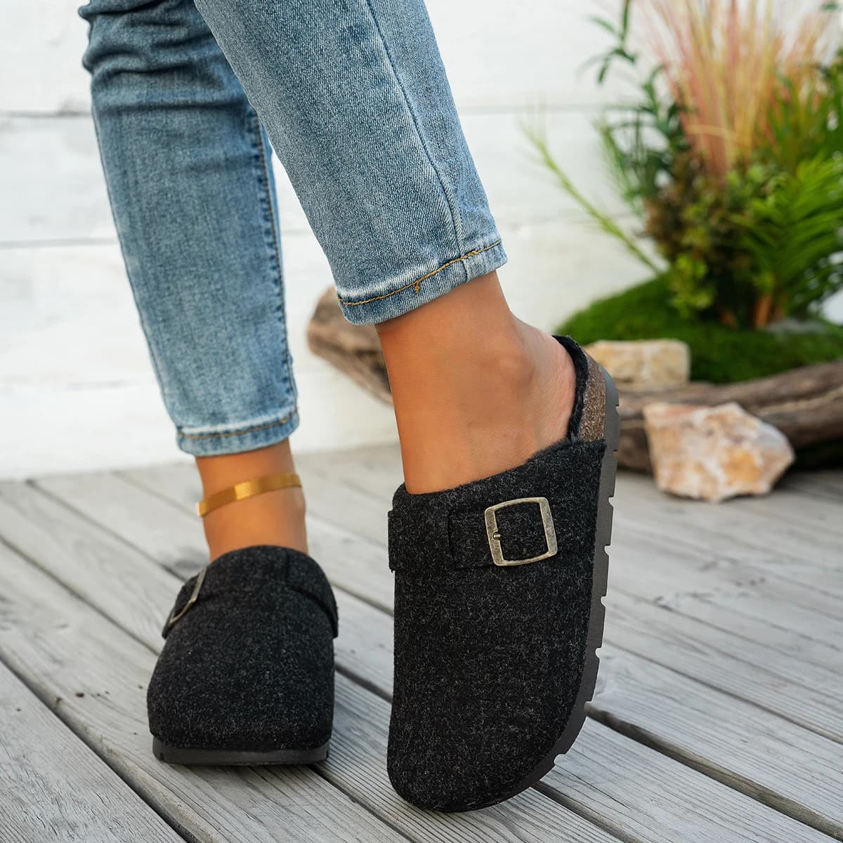 Pantofole da donna invernali casual morbide, comode, calde, antiscivolo, in peluche, con punta coperta