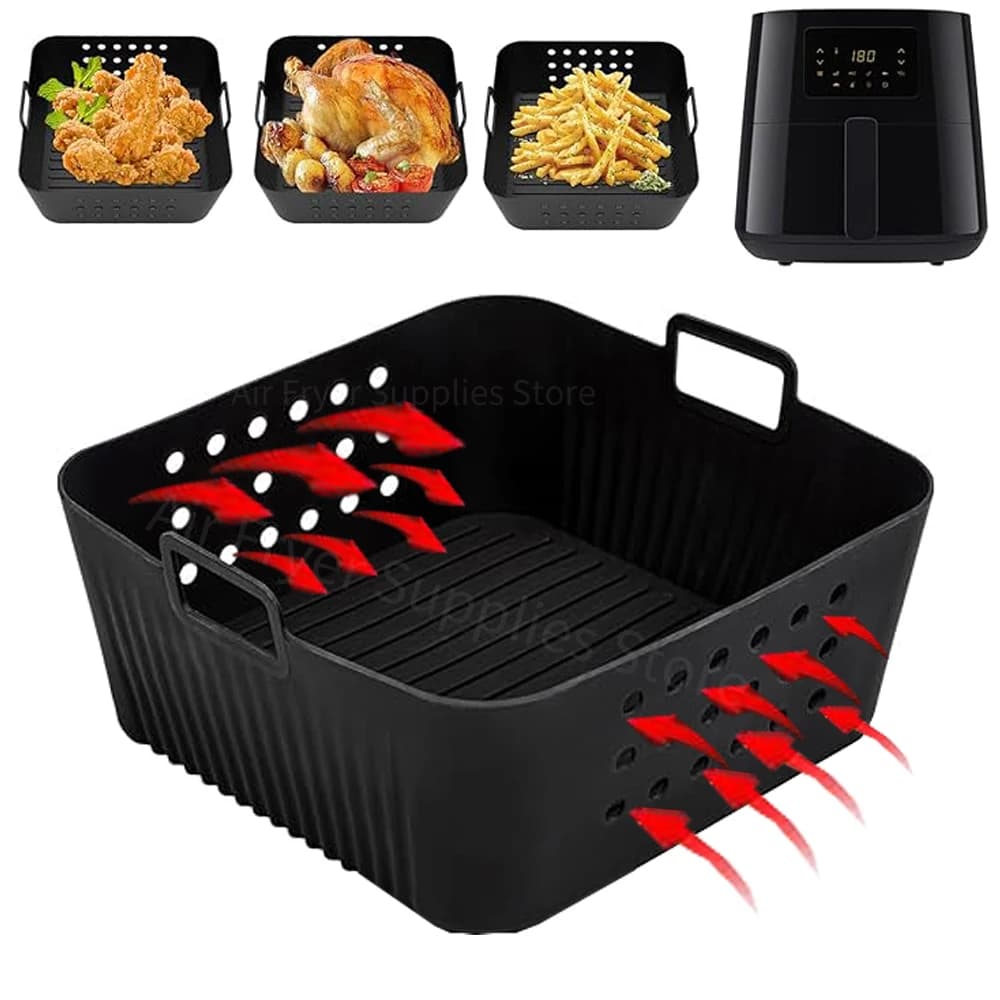 Rivestimenti in Silicone per Friggitrice ad Aria Quadrata, Compatibili con Ninja AF140 AF180, Cestello Riutilizzabile per Friggitrice ad Aria Philips HD9270 COSORI 5.5L/6L, Accessori per Cottura