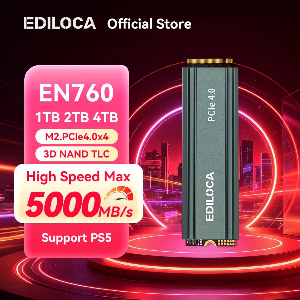 Ediloca EN760 M2 NVME SSD with Heatsink PCIe Gen4.0x4 M.2 2280 3D NAND TLC 4800MB/s Internal Solid State Drive for PS5/PC