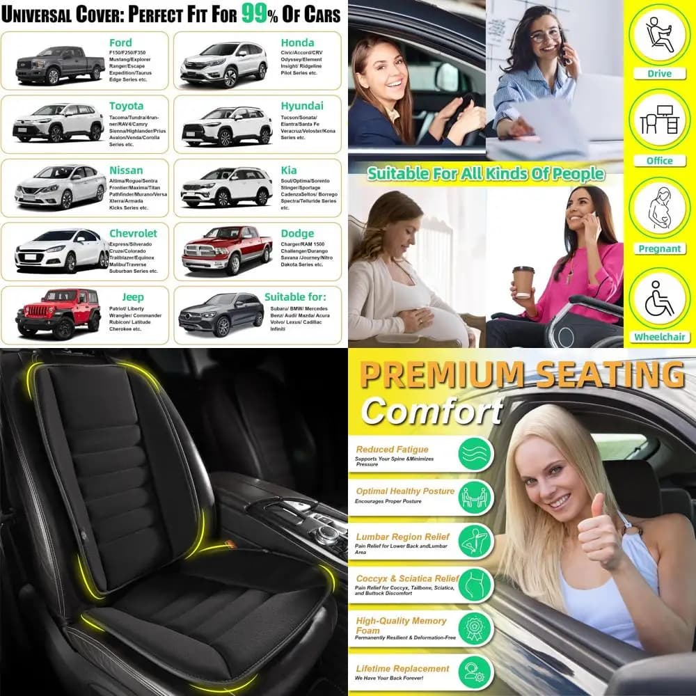Cuscino Ergonomico in Memory Foam per Sedile Auto con Supporto Lombare: Ideale per Maggiore Comfort e Sollievo dal Dolore per Conducenti e Lavoratori d'Ufficio