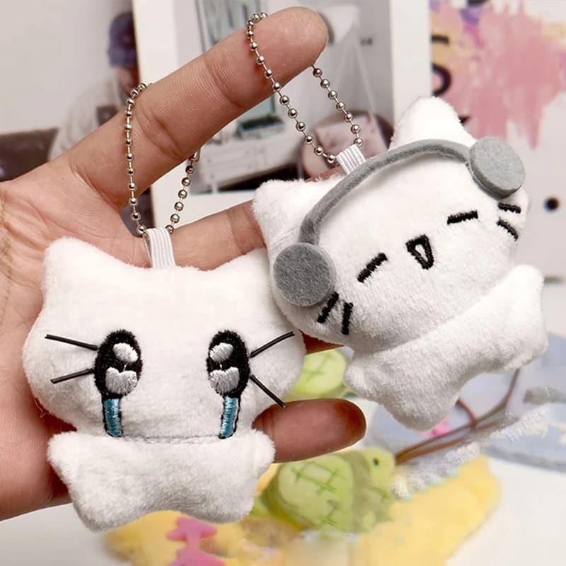 Cuffie carine Gatto e gatto che piange Portachiavi per coppia Mini cartone animato Guarigione Portachiavi per bambola di peluche Ciondolo per borsa Decorazione zaino