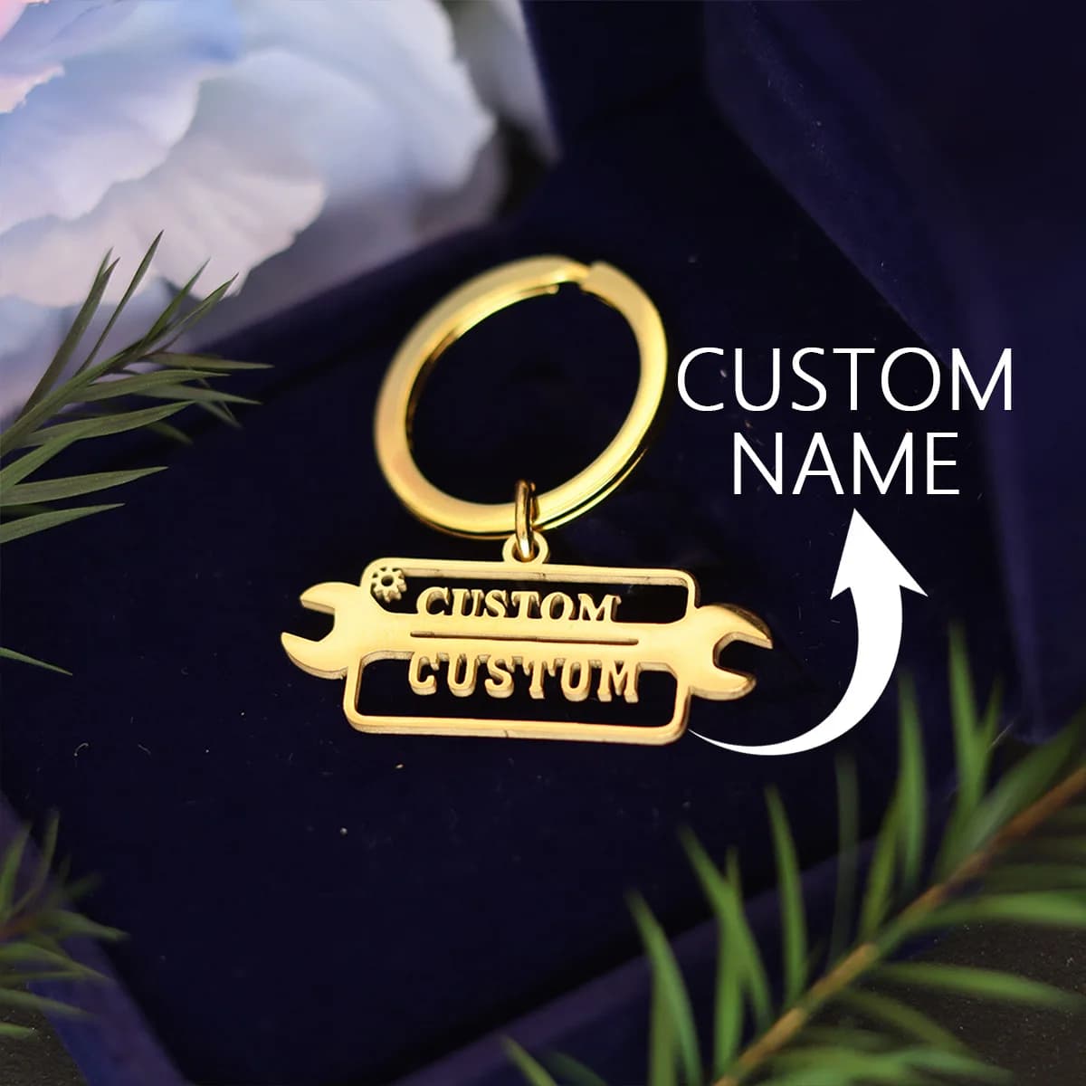QIAMNI Keychain with custom metal english key Keychain with laser engraved plate Stainless steel tools Keychain with custom name