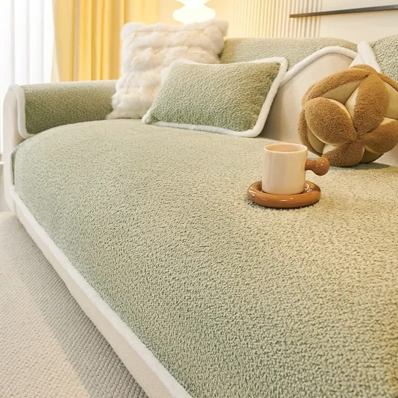 Modern Sofa Towel Solid Color Sofa Covers for Living Room Winter Anti-slip Chenille Couch Cover Thicken Plush Edge Couch Pad