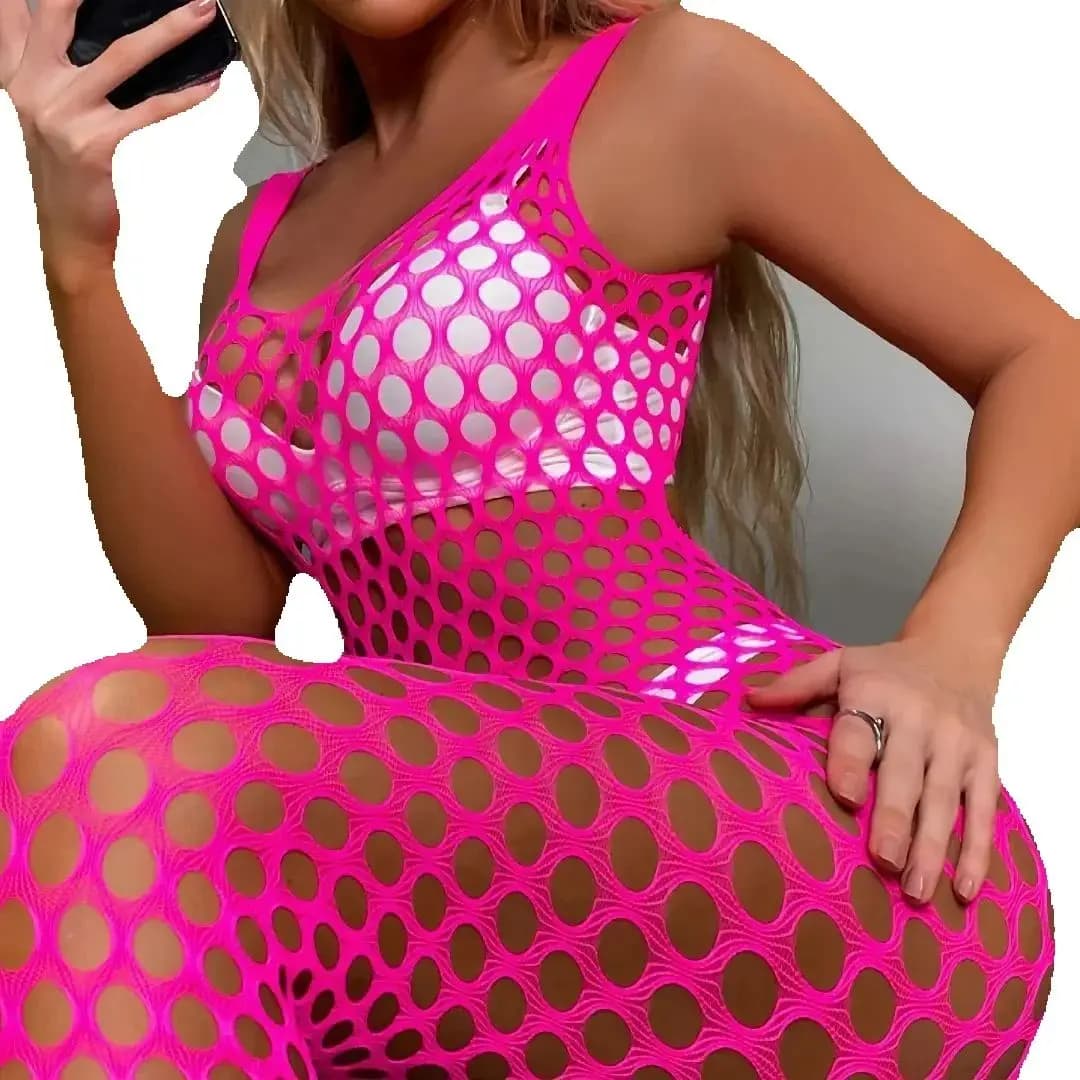 Body a rete da donna Collant porno senza cavallo Lingerie da donna Calze complete Maglia erotica Colore rosa Abiti sexy Discoteche