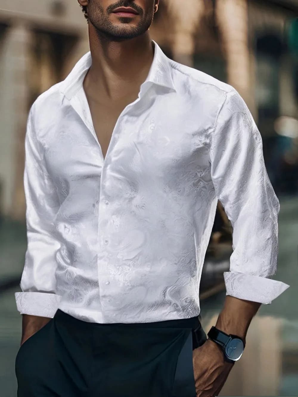 Men's Brand New Silk Top with Regular Slim Fit, Ordinary Lapel, 3D Printed with Artistic Patterns, Fashionable and Comfortable,