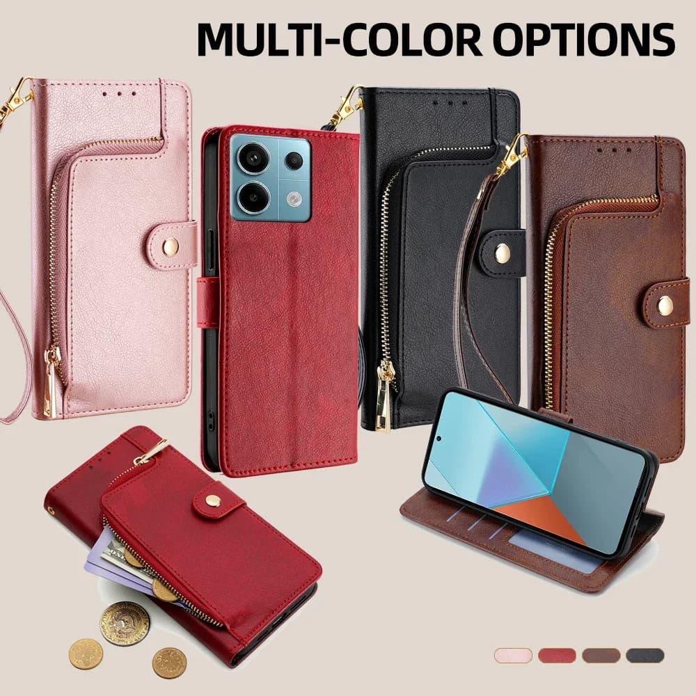 GEFENIS Poco X6 Custodia per telefono in pelle da lavoro per Xiaomi Poco X6 X5 X4 X3 X2 Pro 5G GT NFC Custodia a portafoglio con cerniera con slot per schede