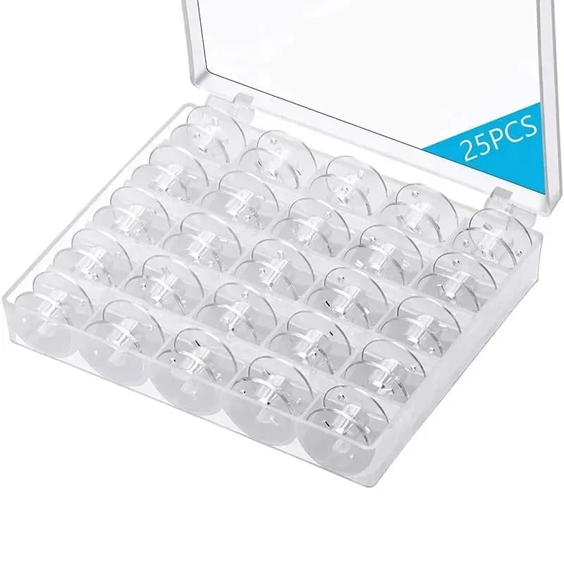 25pcs Home Sewing Machine Bottom Thread Bobbin Set Sewing Accessories Clear Plastic Spools with Storage Box for Brother Janome S