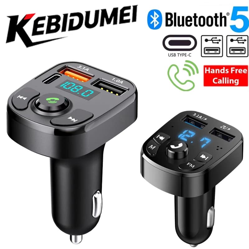 Kebidumei Bluetooth 5.0 Fm Transmitter Car Wireless Fm Radio Modulator Car Kit Audio MP3 Player Dual USB Car Charger Adapters