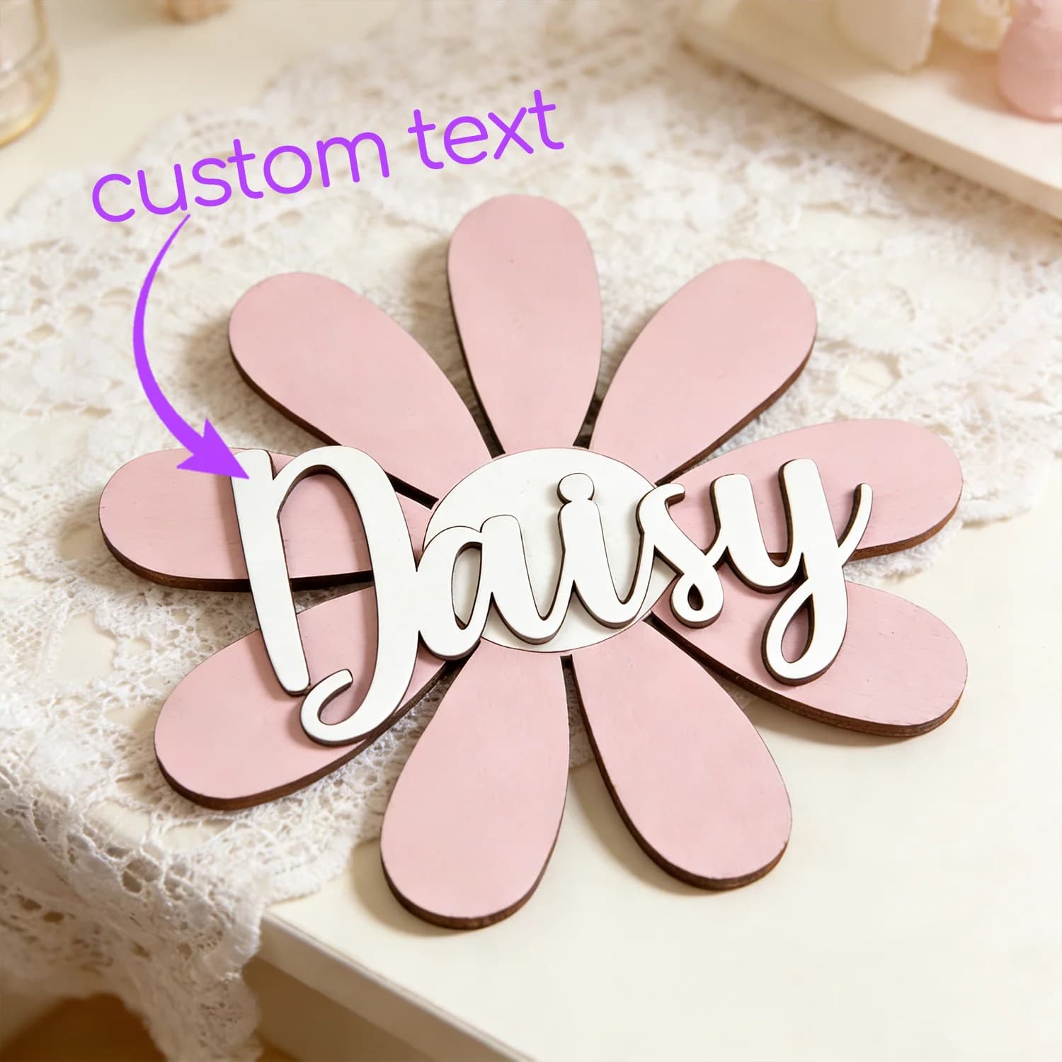 1pc Wooden Flower Decoration Plaque, Customizable Name, Indoor and Outdoor Home Decoration, Creative Home Decoration Gift