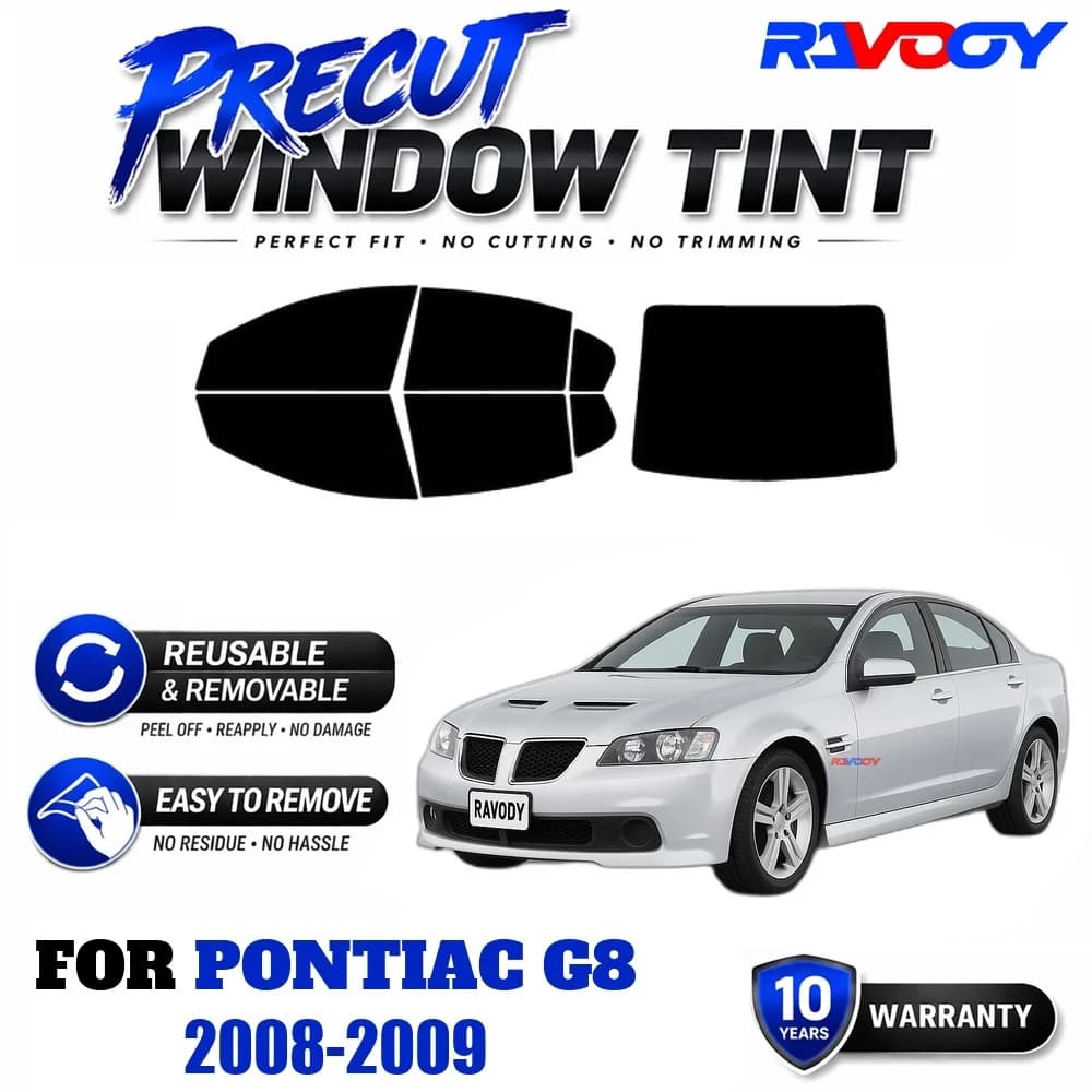 RAVOOY Precut Window Tint, Reusable Removable EPU Film, Custom Fit for Pontiac G8 2008-2009, UV Heat Protection