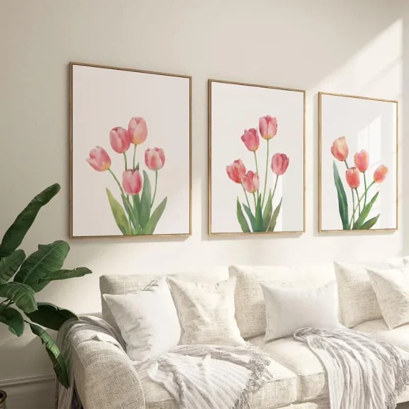 Unframe Spring Floral Pink Tulip Bouquet Watercolor Flowers Posters and Prints Canvas Printing Wall Art Picture for Living Room