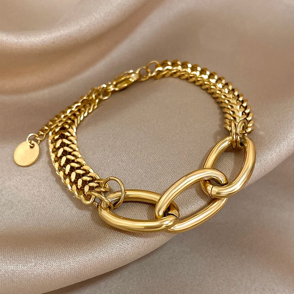 Bracciale a catena a maglie grandi e spesse, bracciale impilabile in acciaio inossidabile per donna, uomo, polsino, gioielli punk hip-hop