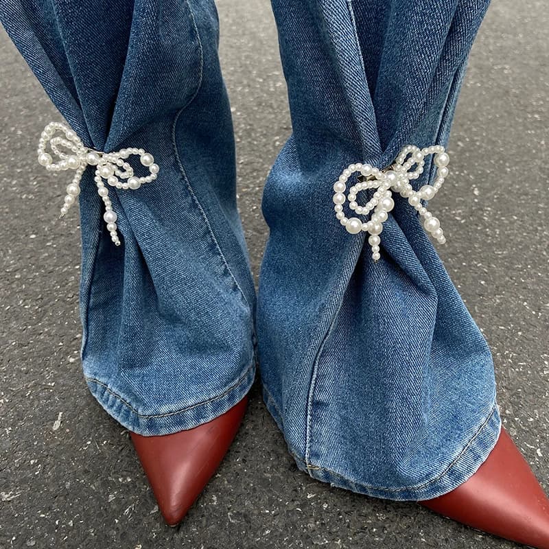 New Fashion Imitation Pearl Bow Pin Pantaloni Catena alla caviglia per jeans da donna Gioielli Pantaloni Gamba Accessori di abbigliamento decorativi