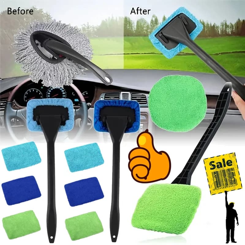 Kit spazzole per la pulizia dei vetri dell'auto Set di strumenti per il lavaggio della pulizia del parabrezza All'interno dell'auto Tergicristallo per vetri con manico lungo Accessori per auto