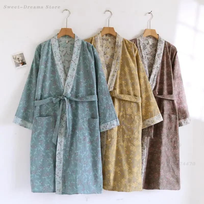 Men's cotton gauze kim, bathroom gown, woman's printed home dress, spring/extive pajamas, night shirt, comfortable clothing and lingerie.