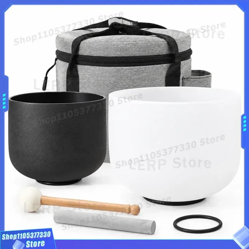 STAR LIN KUP 2Pcs Crystal Singing Bowls Set 8 Inch Black and 10 Inch White Chakra Healing Sound Therapy Meditation Yoga