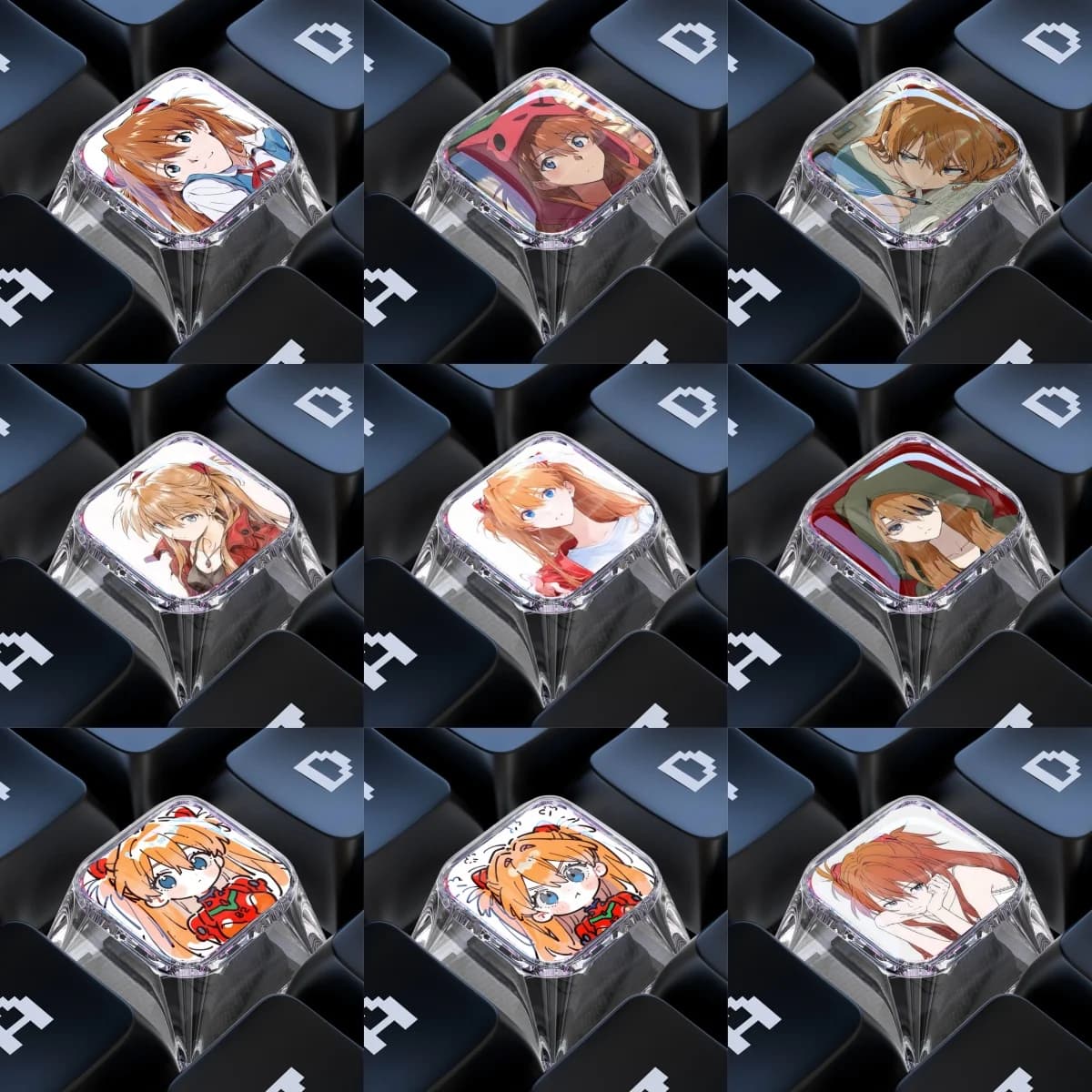 Suitable for Mechanical Keyboard Anime Eva Asuka Langley Series Single Cartoon Keycap Cross Axis Transparent PC ESC Game Keycap