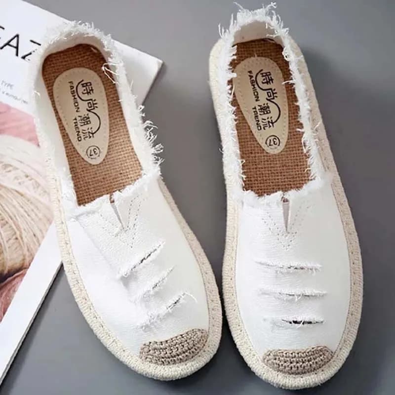 Women Shoes Flats Canvas Summer Strap Loafers Woman Straw Espadrilles Ladies Casual Comfort Ripped Slip on Lazy Shoes for Women