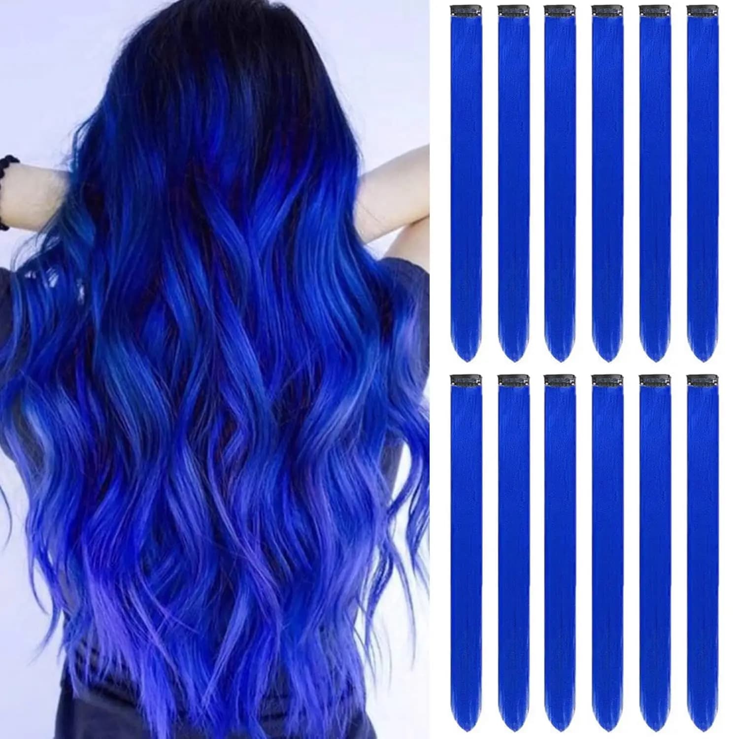 Extension for Blue Hair with Clips, Colorful Packs for Girls and Girls, Synthetic Witch 22 Inches