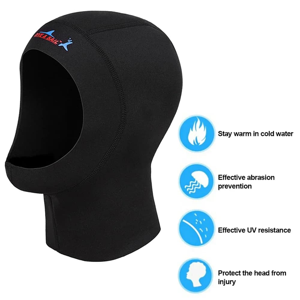 1mm Neoprene cap for Men and Women, Full Mask for Fishing and Snorkeling, Waterproof and Hot Hat for Diving, Winter Baby Hat for Swimming