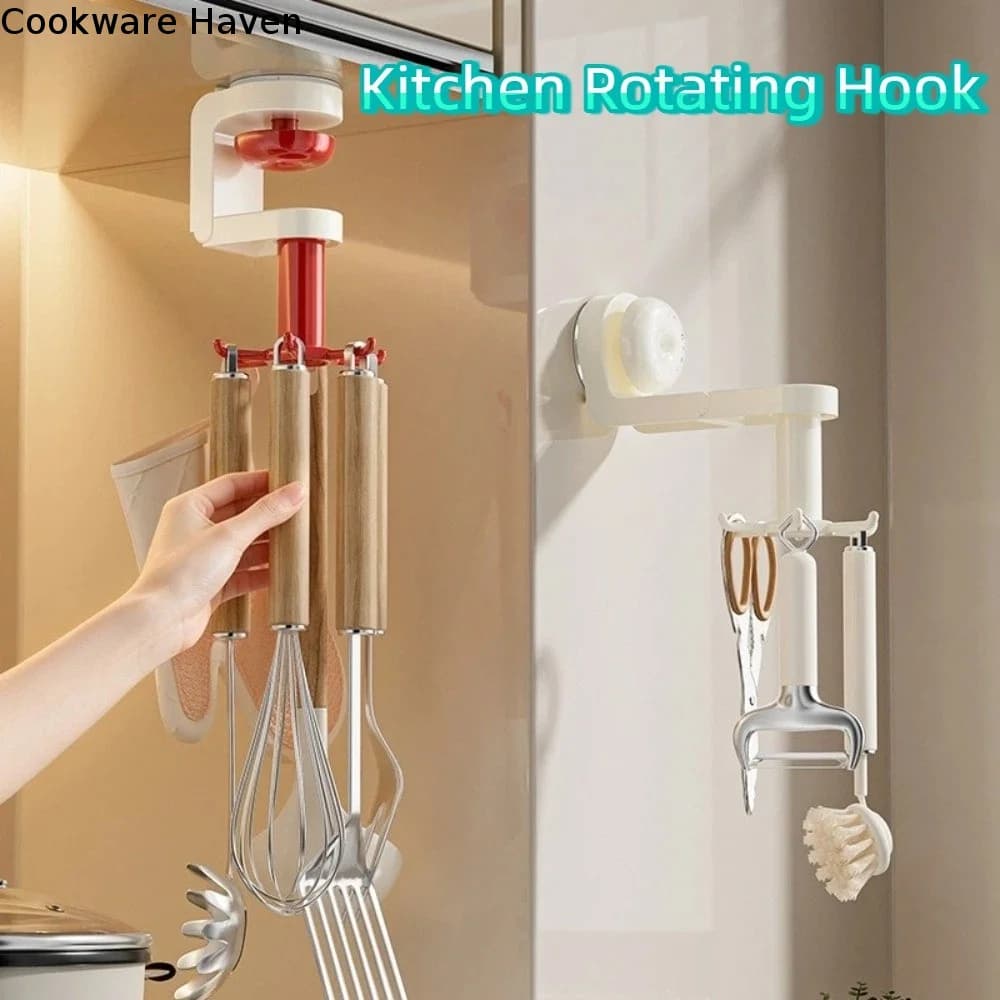 Rotatable Kitchen Rotating Hook Six-Claw with Suction Cup Suction Cup Hook Space-Saving Spatula Storage Rack Kitchen