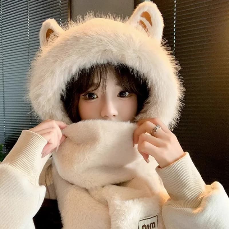 Women's Winter Scarf Plush Scarf Integrated Footwear Gloves Mask Three Pieces Nice Cycling Cold Protection Hot Ear Protection