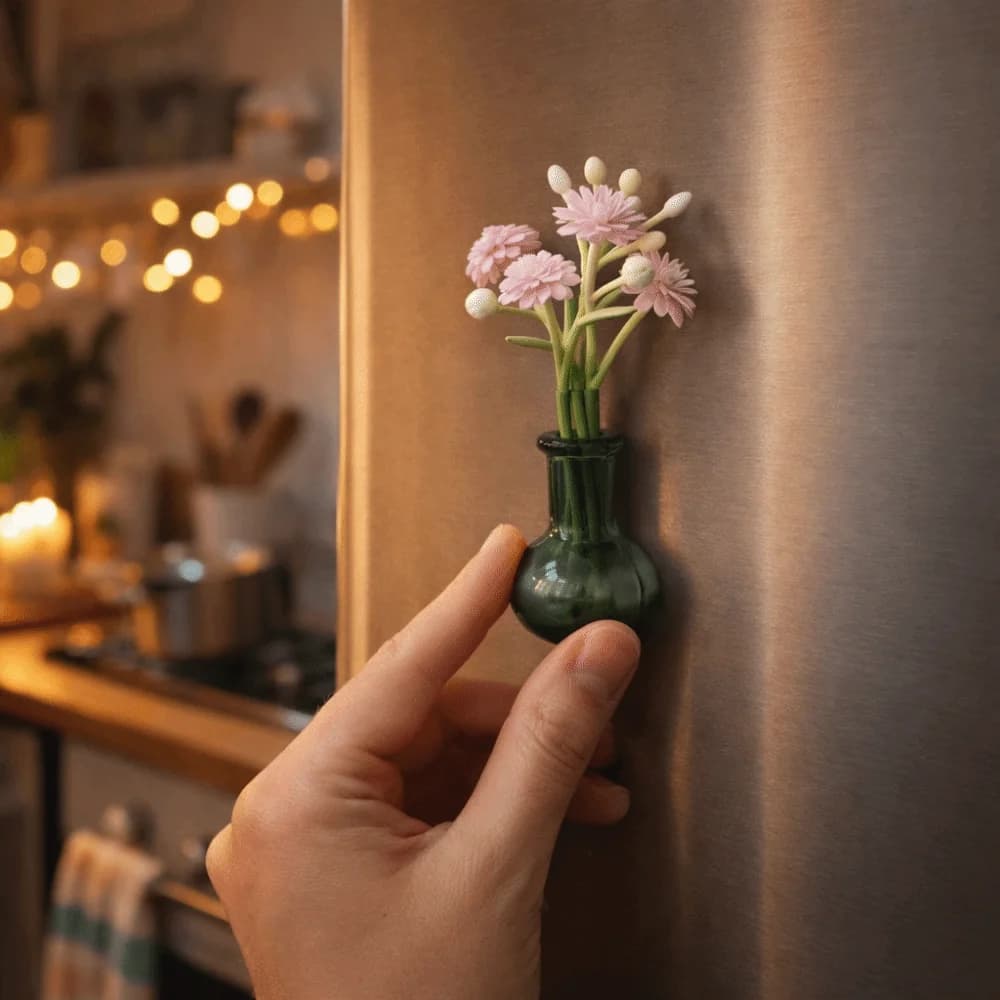 Funny 3D Magnetic Vase Sticker With Flower Decorative Mini Vase Magnets Exquisite Magnetic Plant Pots For Fridge