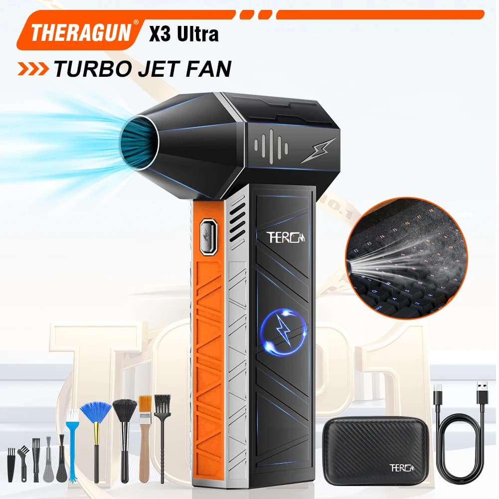 X3Ultra Turbo Fan Jet, Mini palmare 180000 giri/min Potente collettore di polveri ad aria compressa-Alta con batteria di alimentazione da 10.000 mAh-THERAGUN