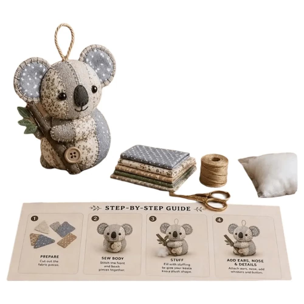 DIY Material Pack Vintage DIY Patchwork Animal Kit Cartoon Handmade Hand Sewing Kit Lamb Koala DIY Craft Set Family Activity