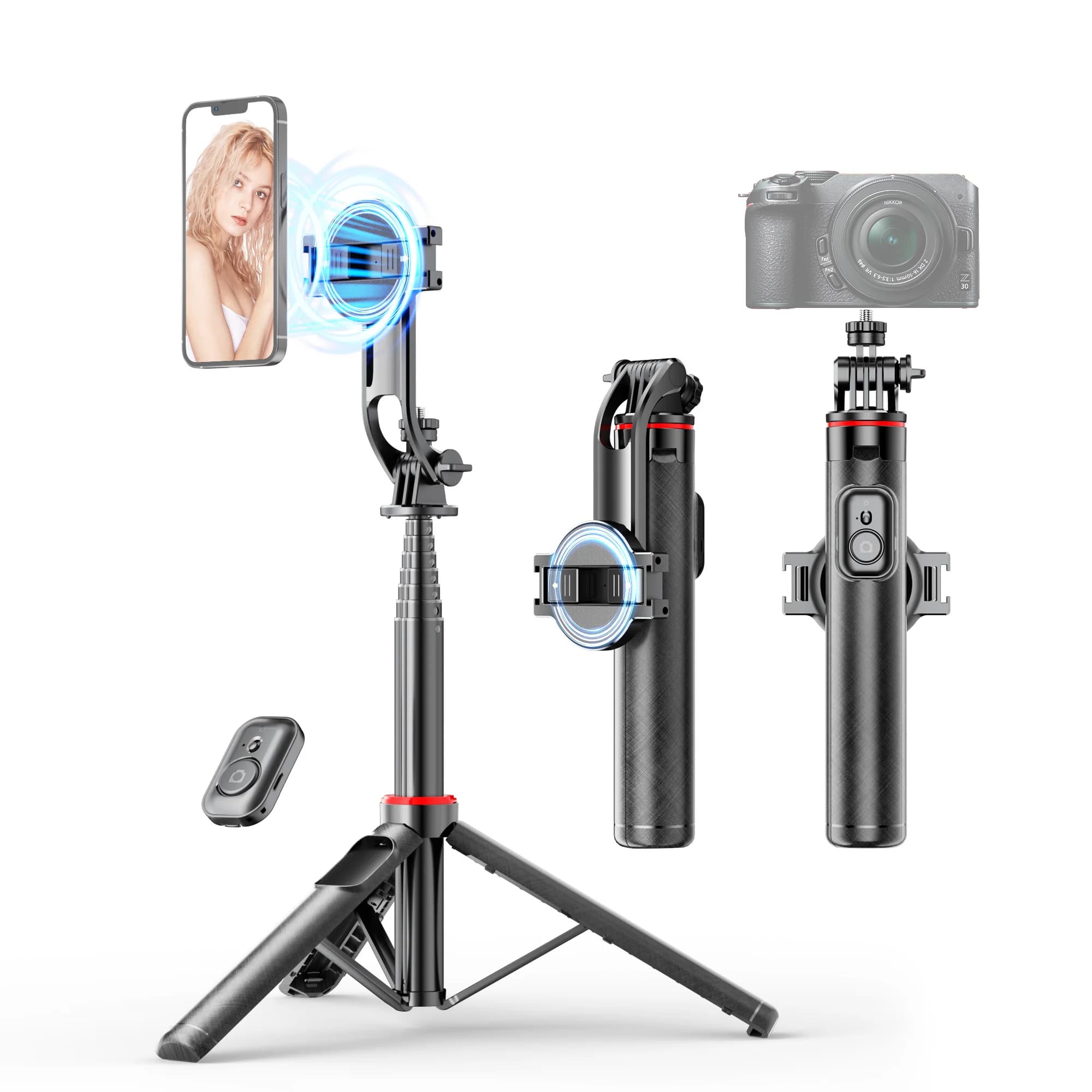 Treppiede magnetico per selfie stick C20 per iPhone 12-16 Pro Max Supporto da viaggio con morsetto per telefono Magsafe per smartphone Android