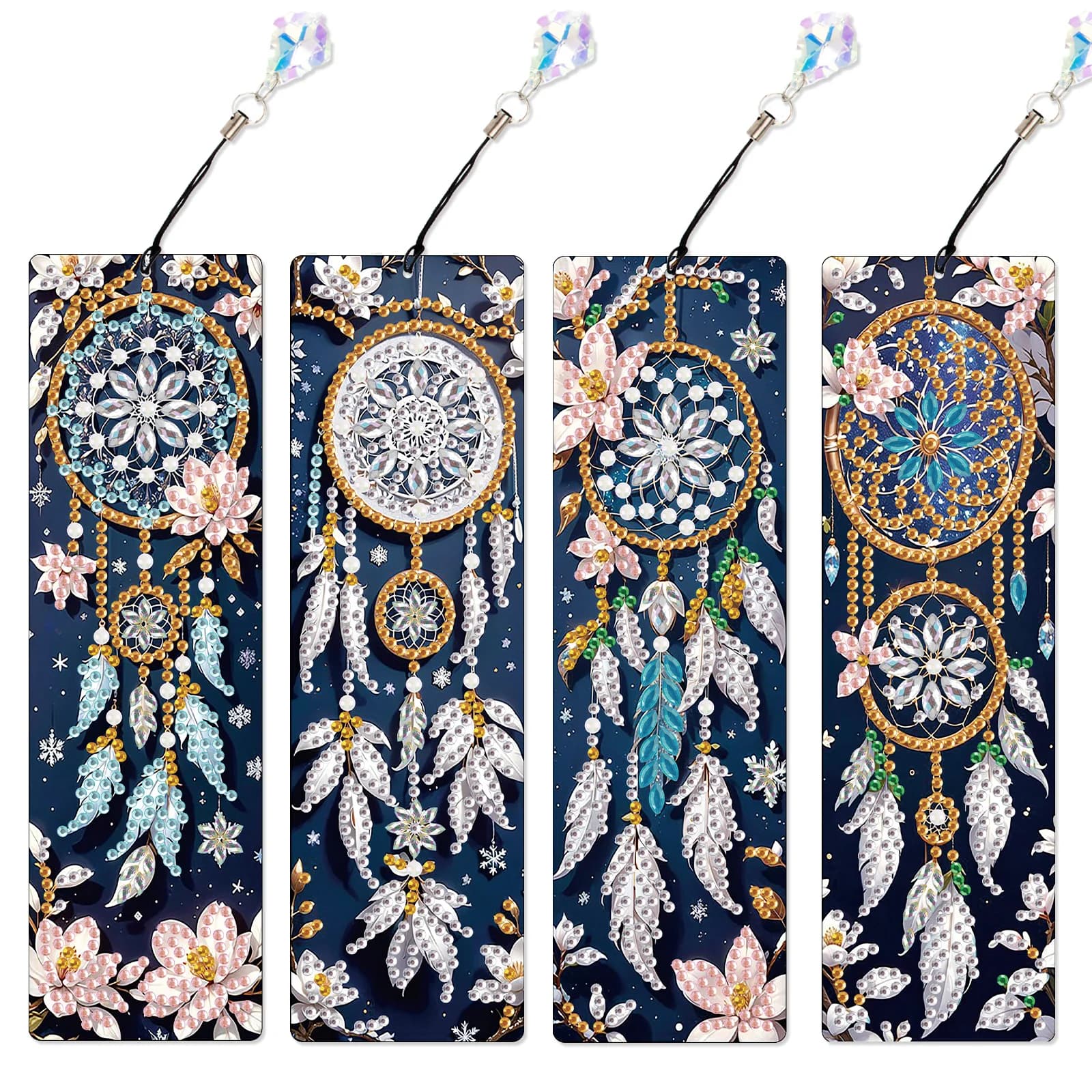 4PCS Diamond Art Painting Bookmarks Kits,DIY Dreamcatcher Bookmarks Bling Crystal Pendant Bookmarks Art Gift for Adult Beginners