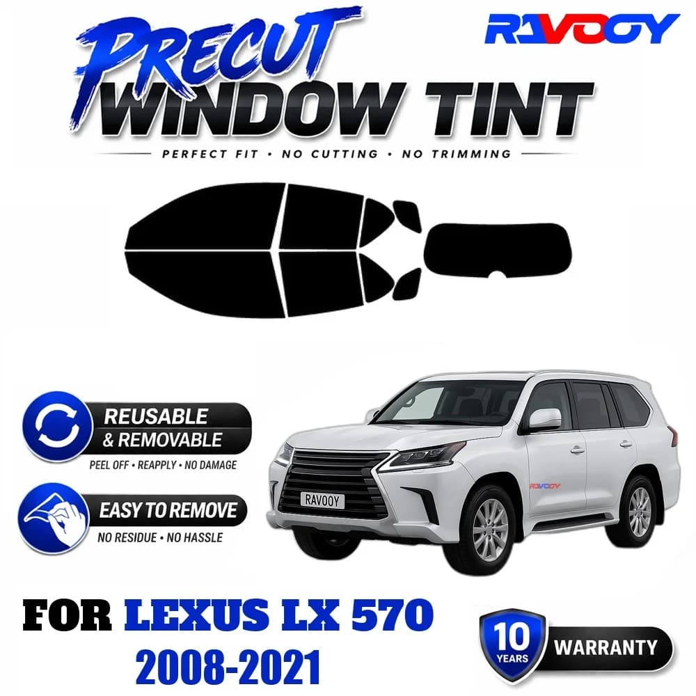 RAVOOY Precut Window Tint, Reusable Removable EPU Film, Custom Fit for Lexus LX 570 2008-2021, UV Heat Protection