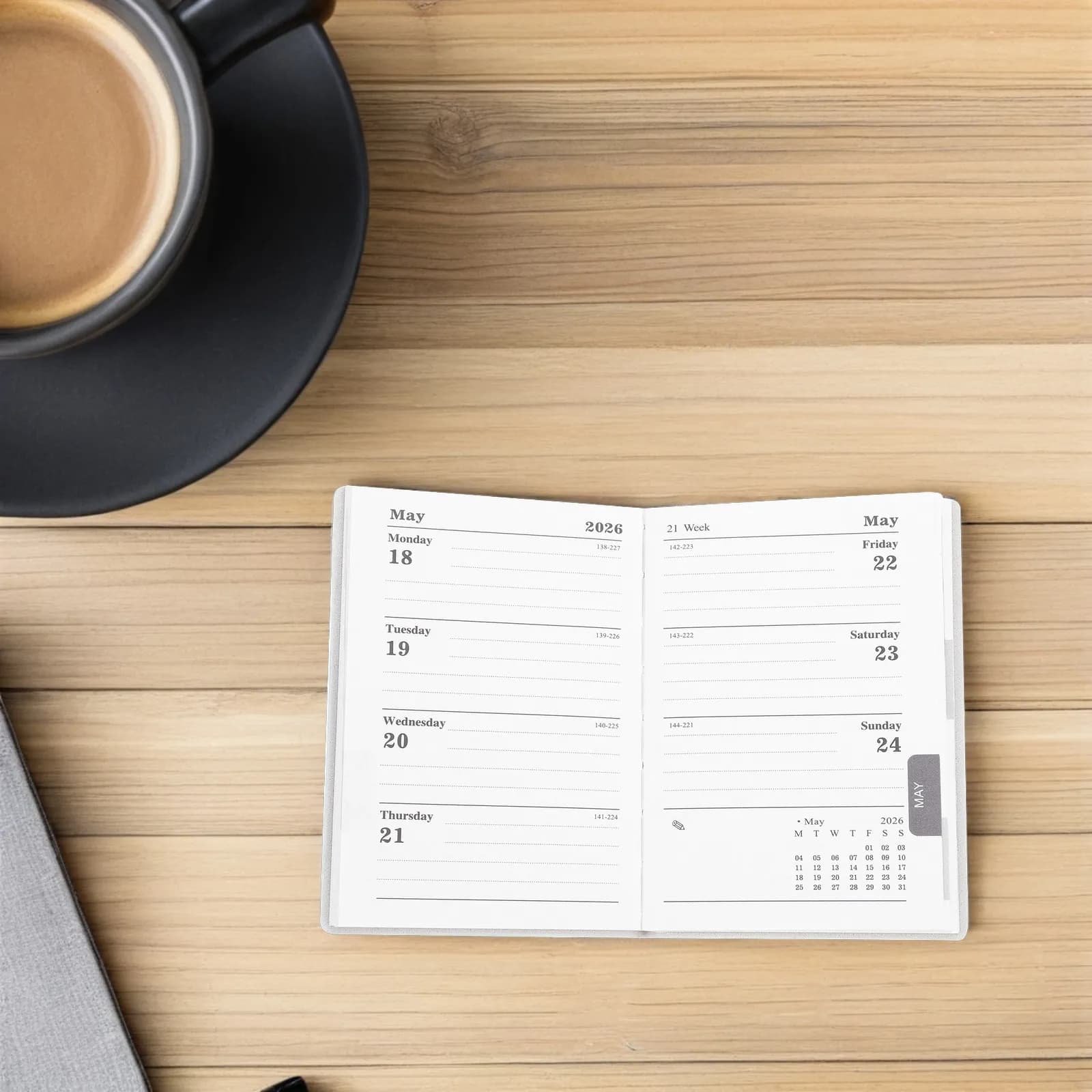 Agenda Compatta A7 Mini 2026 in Inglese con Copertina in PU, Planner Giornaliero, Settimanale e Mensile, Taccuino Calendario Tascabile