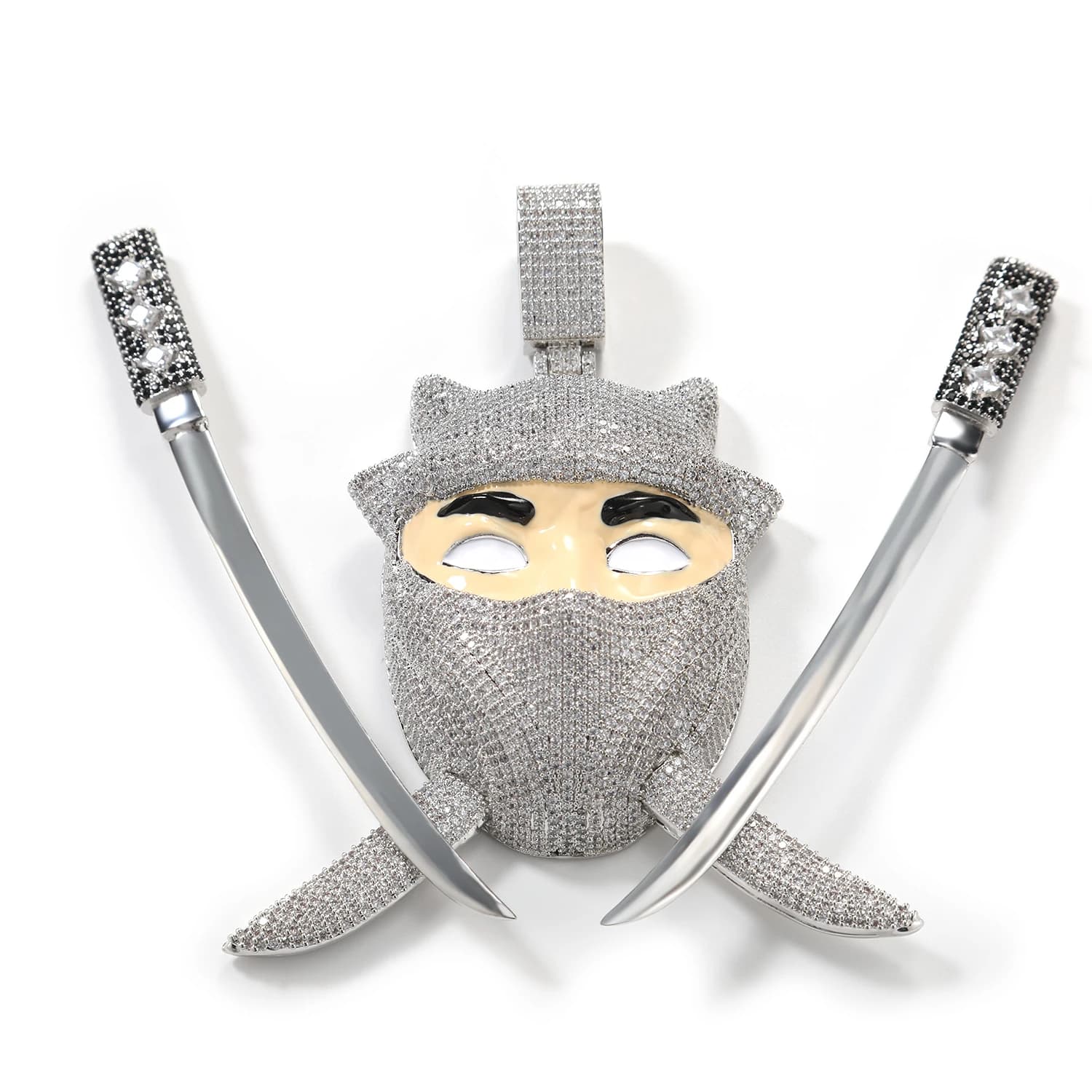 Collane con Pendente Ninja Iced Out UWIN da Uomo, Due Spade sul Retro, Ciondoli a Maschera con Zirconi Cubici, Gioielli Hip Hop per Rapper