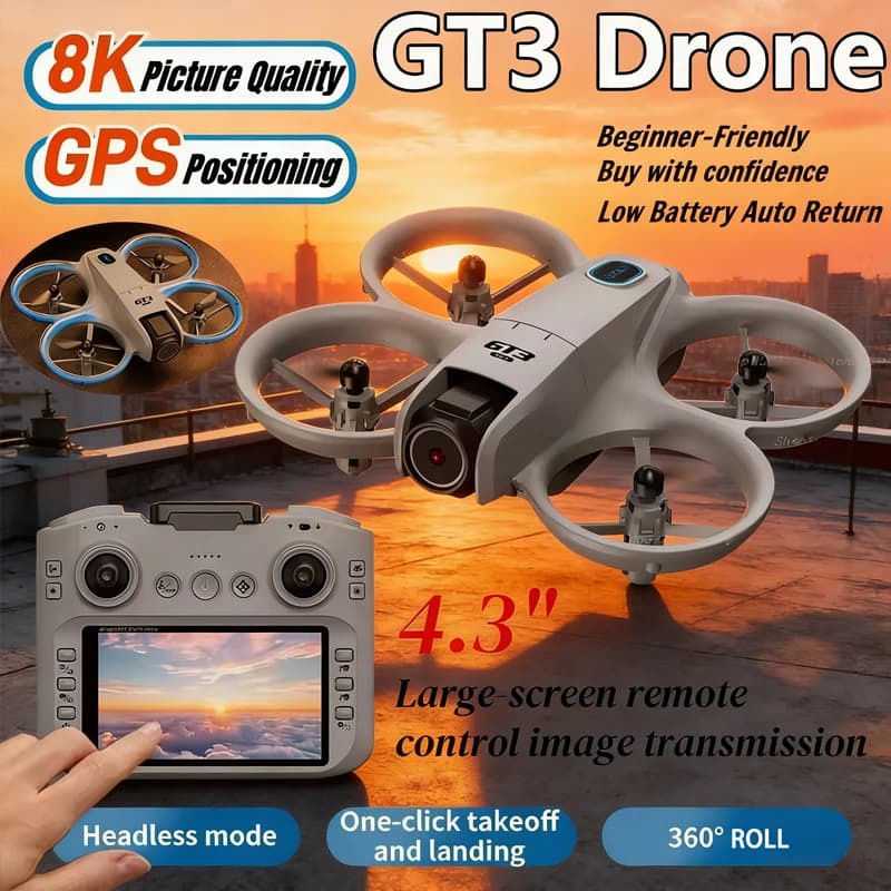 New Mini Drone GT3 with WIFI FPV, Professional 8K Camera, Colored Lights, Foldable RC Square, RC Toys, Gifts