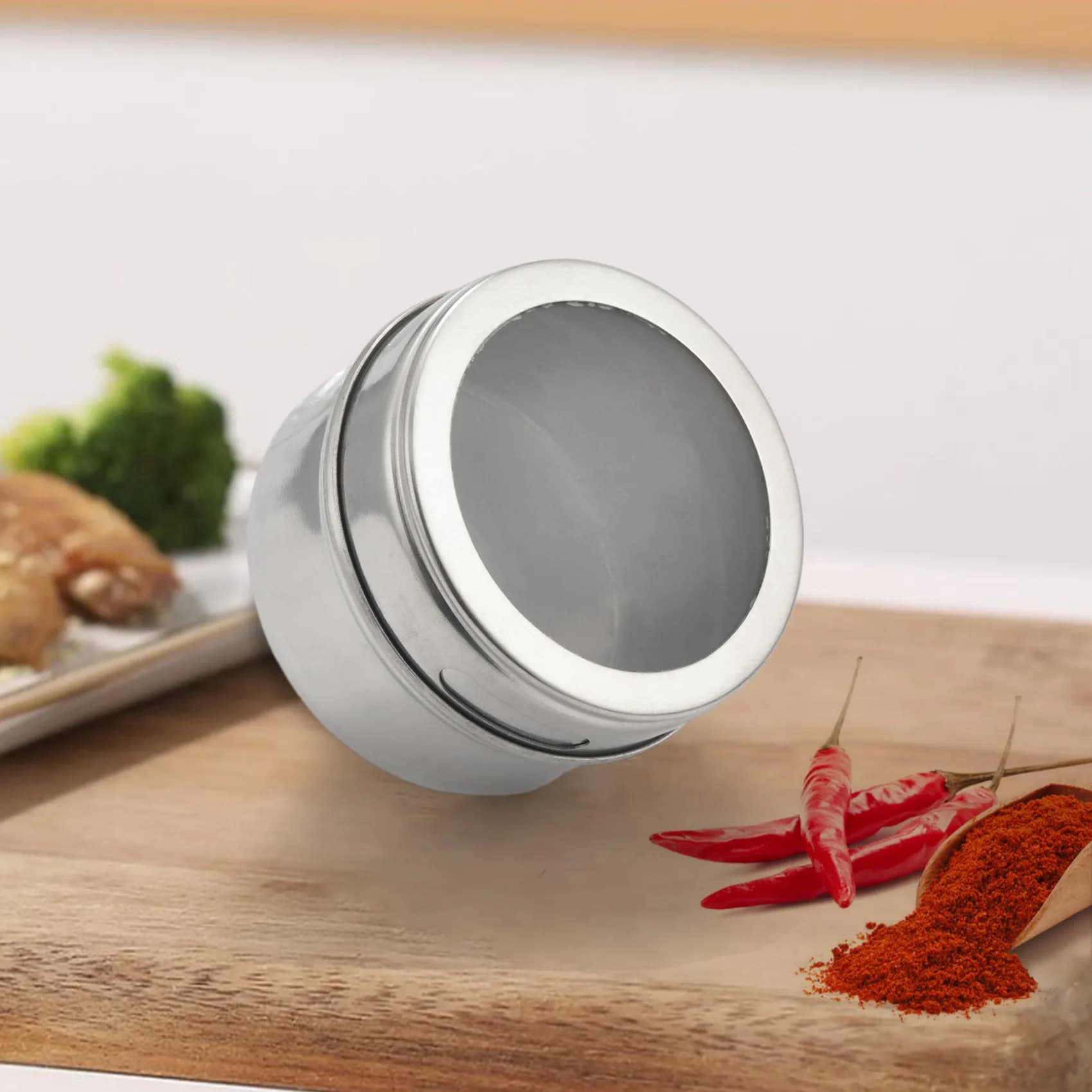 Y42A-10Pz/Set Contenitore per Spezie in Acciaio Inox con Coperchio Trasparente Magnetico, Barattolo per Salse e Condimenti, Accessorio da Cucina