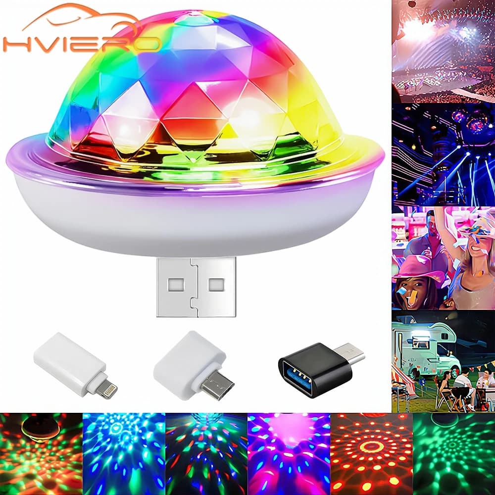 1 pz USB Dj Lanterna Led Bar Luce notturna LED RGB Discos Proiettore da palcoscenico Benvenuto Micro sfera di cristallo Suono Atmosfera di festa Lampada
