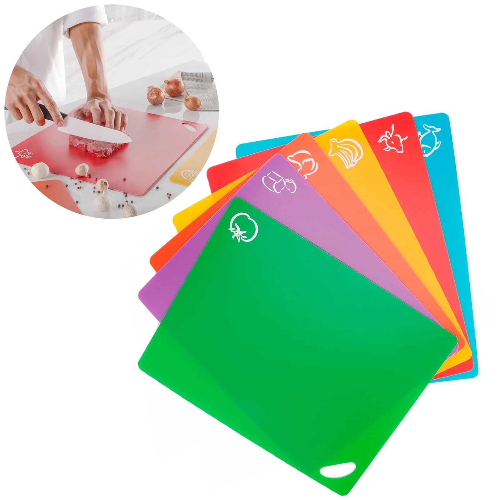 Set of 6 Flexible Plastic Mats for Cut, Anti-slip with Food Icons, Christmas motif, Kitchen Tools
