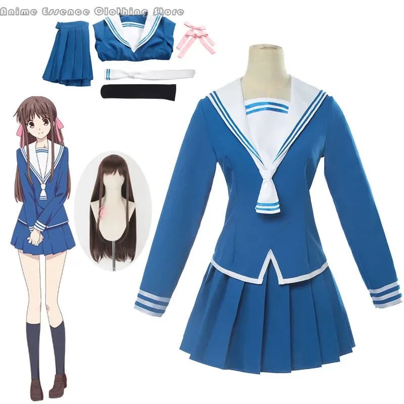 Tohru Honda Anime Fruits Basket Cosplay JK Girl Uniforms School Woman sailor costume Top skirt Socks 5;c,8'z,6.k;