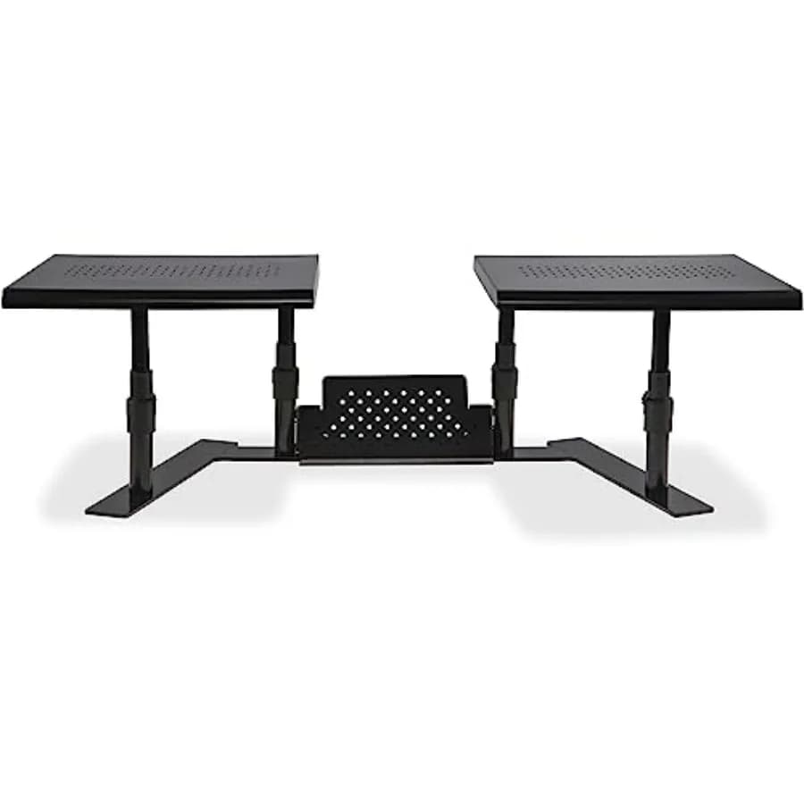 Supporto per Monitor Doppio ErgoTwin 31883 in Metallo per Ufficio Domestico, Nero, Regolabile in Altezza e Design Salvaspazio