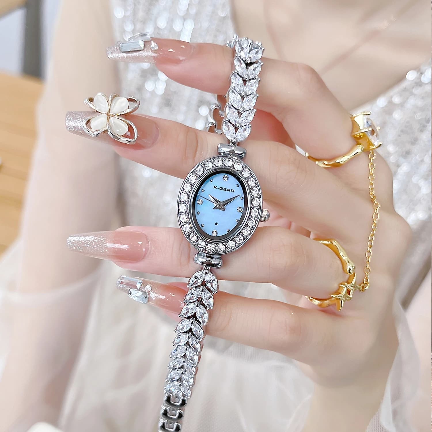 X-GEAR Fashion Women's Watch with Simulated Diamond Watch Stainless Steel Watch Waterproof Watch Woman Luxury