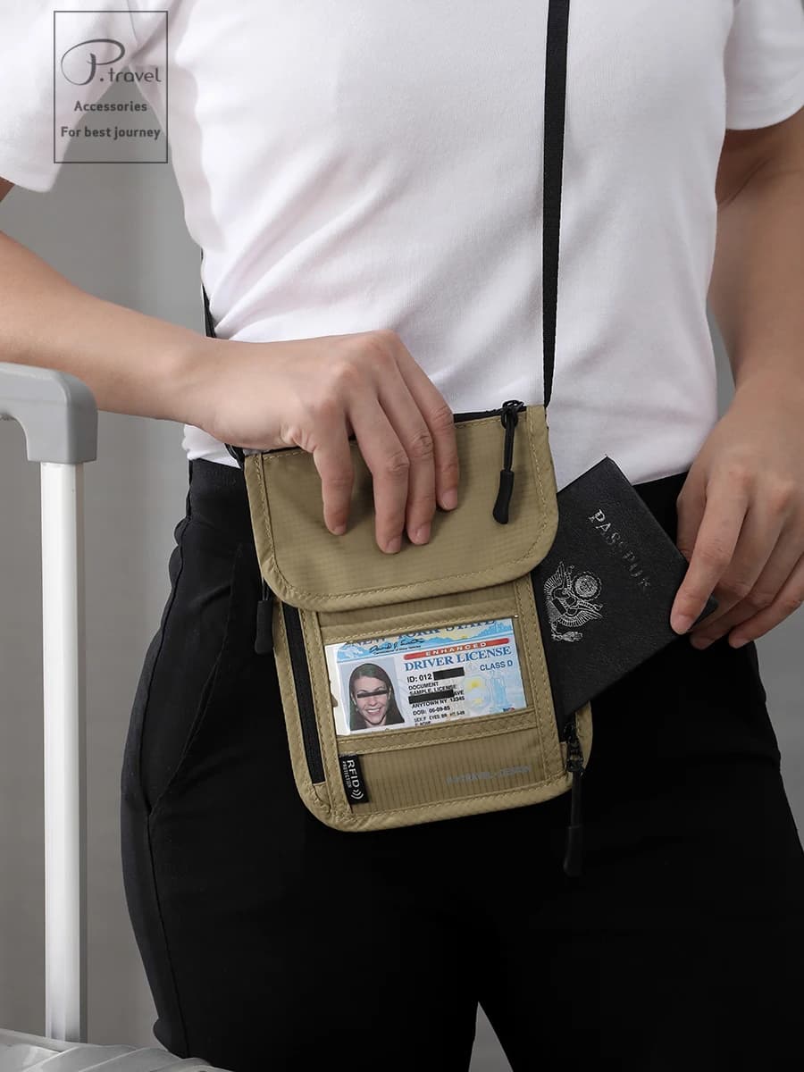 Porta passaporto portatile con cinturino Ne Custodia per carte multifunzione Organizzatore di documenti per copertura protettiva da viaggio internazionale