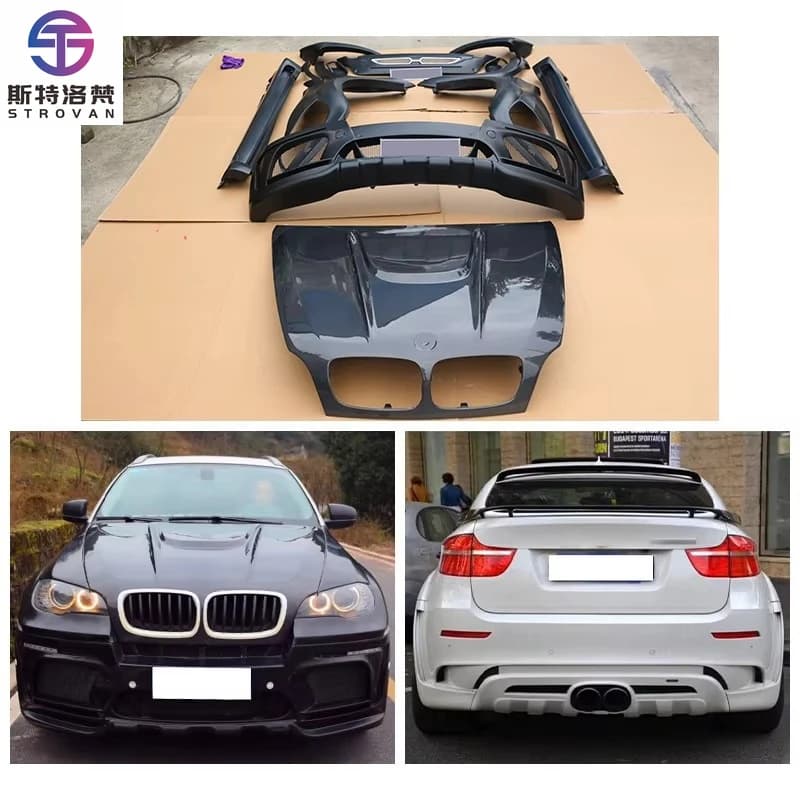 STLF CLRAK Auto Aggiornamento Bagnato In Fibra di Carbonio Cofano Motore Gonna Laterale Anteriore/posteriore Fendinebbia Nuovo BodyKit per X6 2007-2014 E71 Harman Styl